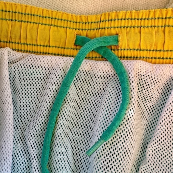 WEEKENDER, MENS, AQUA BLUE WITH YELLOW TRIM, SWIM TRUNKS. 2 SIDE POCKETS. SIZE M - Picture 8 of 8